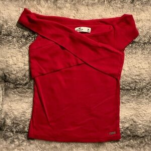 Juniors Hollister Red Off-Shoulder Crop Top